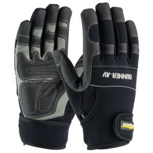 Maximum Safety 120-4400/M Glove, Gunner-AV Workman, Leather Palm, Anti-Vibration, Black, Medium